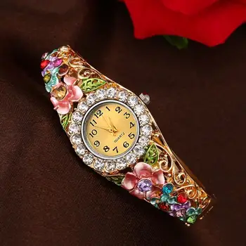 Ashionable Moterų Žiūrėti Kvarco Prabangūs Krištolo Gėlių Apyrankė Žiūrėti Senovinių, nerūdijančio plieno su deimantais часы женские Elegantiškas