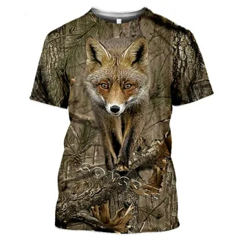Atsitiktinis juokingi vyriški ir moteriški marškinėliai camo T-shirt medžioklės gyvūnai triušių elnias vilkas antis 3D gatvės mados drabužių trumpas