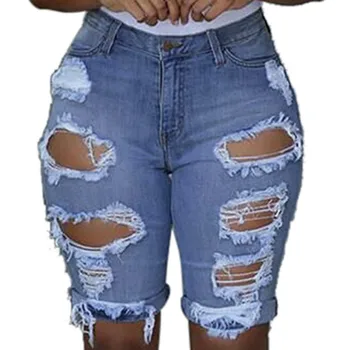 Atsitiktinis Moterų Elastinga Sunaikinta Skylę Aukšto Juosmens Antblauzdžiai Trumpos Kelnės Sexy Streetwear Džinsinio Šortai Ripped Jeans Штаны S-3xl