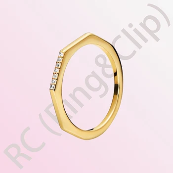 Autentiškas 925 sterlingas sidabro Moterų žiedas aukso geometrinis žiedas įvairiapusės žiedas Moterų dalyvavimas jubiliejų dovana, papuošalai