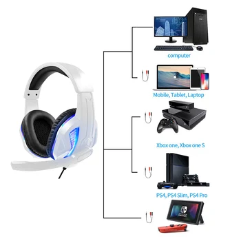 Balta PS5 Laidinio Headphoness Su HD Mikrofonas & Bule LED Šviesos, Aukštos Kokybės Stereo Bass Žaidimų Ausinės PS4/PC/Jungiklis