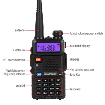BAOFENG UV-5R Walkie Talkie 5W VHF UHF 136~174MHz 400~470MHz Dual Band Medžioklės Radijas Su Žibintuvėliu