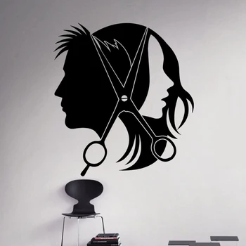 Barbershop Logotipą, Sienų Lipdukai Vyrų Ir Moterų Plaukų kirpimas Langą Vinilo Decal Plaukų Salonas, Apdailos Vinilo Kirpykla Freskos AZ780