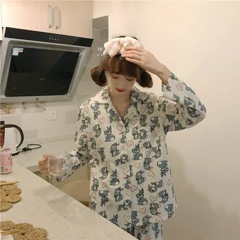 CAIYIER 2021 Naujas Korėja Cute Girl Pižama Tiktų Žiemos Animacinių filmų Triušis Spausdinimo Sleepwear moteriškas apatinis Trikotažas, Laisvalaikio Namuose Pajama PJ Kostiumas Laisvas