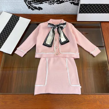 Dizaineris vaikiškų drabužių 2021 m. rudens pradžioje, naujų mergaičių megzti paltai sijonas-dviejų dalių kostiumėlį madingi ponios mergina drabužių rinkinys