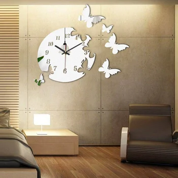 Drugelis trijų matmenų akrilo sieninis laikrodis Veidrodis, Sieninis Laikrodis Lipdukas Svetainės Home Office Kambario Dekoro laikrodis
