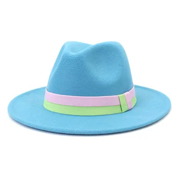 Fedora skrybėlės juosta dryžuotas atsitiktinis lauko papuošti panamas moterų skrybėlės kietas chaki kupranugaris baltos spalvos veltiniai skrybėlės džiazo kepurės vyrų, moterų skrybėlės