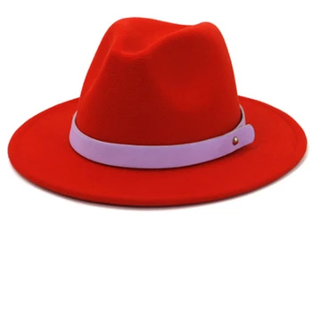 Fedoras yellower skrybėlę unisex skrybėlę odos juosta fedora bžūp fedoras kalkių žalia fetrinė skrybėlė unisex atveju skrybėlių mados skrybėlę oranžinės spalvos skrybėlę