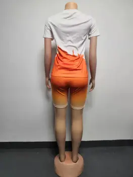 Flamme laiškas spausdinti marškinėliai+šortai 2 gabalas rinkinių, moterų apranga Orange blue dviratininkas šortai 2 dalių komplektas 2021 ansamblis bėgiojimas femme