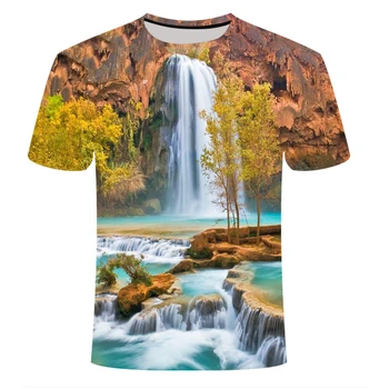 Gamta/Kraštovaizdžio Medis T-shirt Vasaros Laisvalaikio Gamtos Peizažai Pilną Versiją 3D T-shirt Cool vyriški T-shirt 3D Spausdinimo T-shirt Vyrai