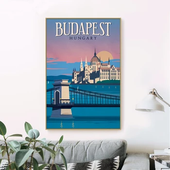 Grand Budapest Kelionės Plakatą, Drobė, Tapyba Sienų Dekoras , Derliaus Budapešte (Vengrija fonai Vaizdas Kambarį Namų Dekoro