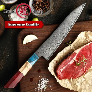 Grandsharp 8.6 colių Chef Peilis Japonijos 67 Sluoksnio Damaskas Virtuvinis Peilis VG 10 Mėsos Virėjo Peilis Nerūdijančio Plieno Itin Aštrių Peilių