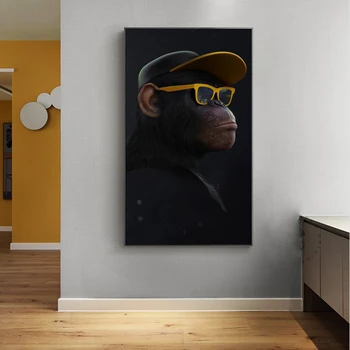 Gyvūnų Beždžionė su Ausinių Drobės Atspausdinti Plakato, Tapyba, Modernus Juokingas Mąstymas Sienos Meno Plakatai Kambarį Dekoro