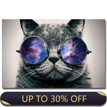 Gyvūnų katė su akiniais Galaxy katė su akiniais, juokinga meno plakatas spausdinimo nuotrauką kambarį namo apdailos drobė, tapyba