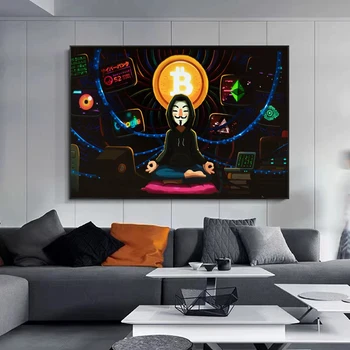 Hakeris Meditacija Abstrakčiai Bitcoin Drobė, Tapyba, Modernus Pop Sienos Meno Plakatas Vidaus Namo Apdaila Freskos(Be Rėmelio)
