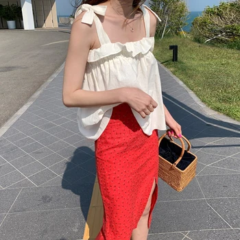 Han Guodong durų naujas pajūrio moterų drabužių laisvas lankas varčios condole diržas, liemenė, marškinėliai moteriška vasaros