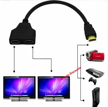 HDMI Splitter 1 Įvesties Vyrų ir 2 Moterų Išėjimo Uosto Kabelio Adapteris Keitiklis 1080P Keitiklio Kabelį Laido ping