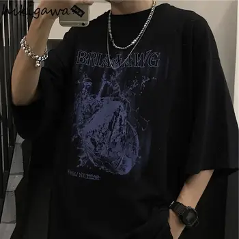 Hikigawa Y2k Estetinės Trumpas Rankovės Goth Grafinis Tee Moterims Topai Animacinių filmų Spausdinti Vyrų marškinėliai Japonijos Hip-Hop T Shirts Prarasti Tshirts