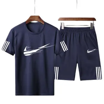 Hombre chándal de verano conjunto para hombre Fitneso traje deportivo de trajes manga corta Camiseta + Pantalones ropa de secado