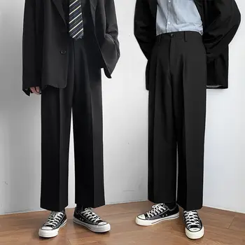 HybSkr Vyrų Juoda Kieta medžiaga, Spalva, Tiesios Kelnės 2021 Mados korėjos Streetwear Laisvalaikio Kostiumas Kelnės Harajuku Stilius