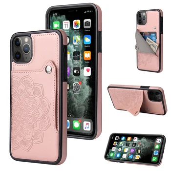 Iphone 12 mini pro 11 xs max xr x 8 7 6 6s plus se 2020 padengti piniginės kortelę odos durnaropė gėlių savininkas telefono krepšys 