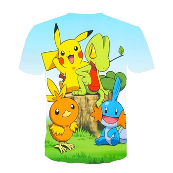 Janpan Anime Pikachu T-shirt Pokemon Trumpas Rankovės Animacinių filmų Anime harajuku 3D Vaikiški marškinėliai Berniukams Spausdinti Hip-Hop Unisex Drabužiai