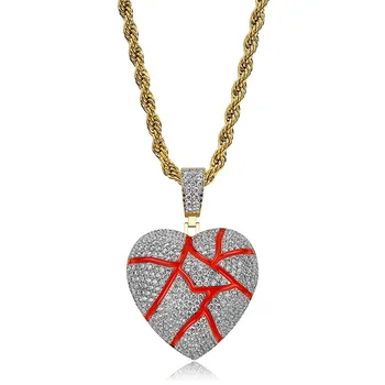 JINAO Broken Heart Pendant Karoliai Su 4mm Teniso Grandinės Aukso Spalvos Lediniame Iš CZ Asfaltuotas Vyrų Hip-Hop Dovanos Mėgėjams