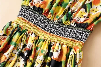 JSXDHK 2021 m. Vasarą kilimo ir tūpimo Tako Dizaineris Holiday Beach Dress Seksuali Moteris Off Peties Gėlių Spausdinti Aukštos Elastinga Juosmens Moterų Suknelės