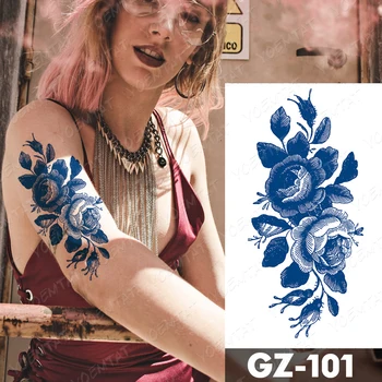 Juice Ink Lasting Waterproof Temporary Tattoo Sticker Rose Peony Flower Sunflower Chrysanthemum Flash Fake Tatto Woman Body Art