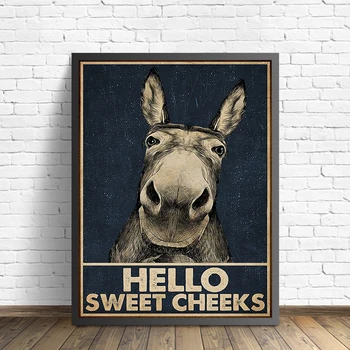 Juokinga Donkey Hello Sweet Skruostų Citata Drobės Tapybos Derliaus Vonios kambarys, Plakatų ir grafikos Sienos Nuotraukas, už Kambarį be Rėmelio