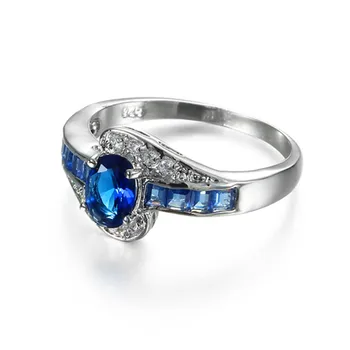 Karšto Pardavimo 925 Sidabro Spalvos Moterims Vestuvinis Žiedas Puikus Mėlynai Žalios, Ovalo Formos, Supjaustyti Akmuo Cirkonis Žiedai Moteriška Šalis Dalyvavimas Fine Jewelry