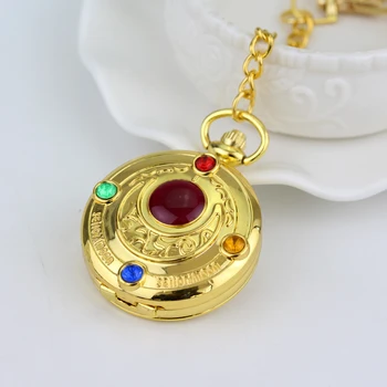 Karšto Sailor Moon Aukso Kišenėje Žiūrėti Kvarco Analogas su Karoliai Grandinės Dovanos Mergina Japonijos Anime Fob Žiūrėti Unikalių Dovanų Maišelis