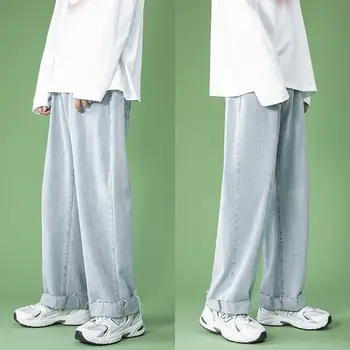 Korėjos Plataus kojų Džinsai Vyrų Mados Atsitiktinis Medvilnės Retro Džinsai Vyrams Streetwear Prarasti Hip-hop Tiesiai Džinsinio audinio Kelnės Mens S-2XL