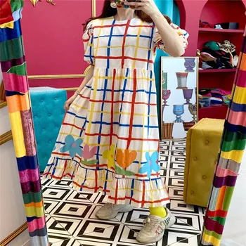 Korėjos Stiliaus Vaikiškas ir Pilnas Kontrasto Spalvų Ilgas Amžius-sumažinti Suknelė
