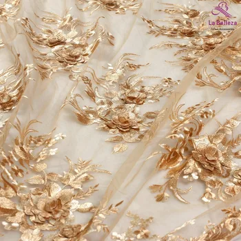 La Belleza naujo dizaino nėriniais ,aukso 3D gėlių nėrinių audinys,rose pink 3D gėlių nėrinių audinys vakarinę suknelę nėrinių audinys 1 kiemas
