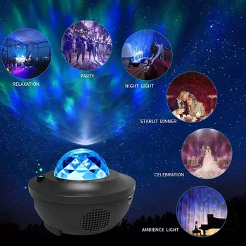 LED Star Projektoriaus Šviesos Galaxy Žvaigždėtas Dangus Vandenyno Bangos Naktį Šviesos Nuotolinio USB Muzikos Grotuvas Pradiniame Etape Atmosfera Lempos