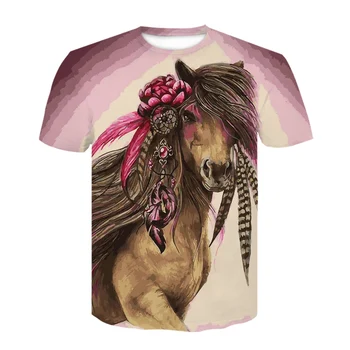Mados 3D Arklių Spausdinti Marškinėliai už Berniukas 2021 Komfortą Paauglių Vasaros Juokinga Gyvūnų Spausdinti Viršų trumpomis Rankovėmis Marškinėliai Berniukui, Mergina Dėvėti Viršūnės