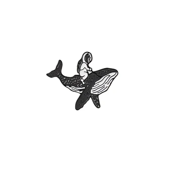 Mados Animacinių Filmų Sagė Žuvų Emblemos Astronautas Delfinų, Ryklių, Banginių Origami Kranas Emalio Smeigtukai Džinsinio Audinio Maišelį Jūrų Gyvūnų Papuošalai Moterims