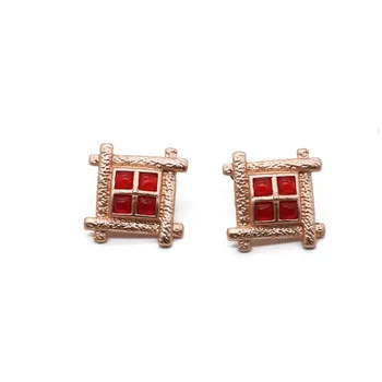 Matte Alloy Trendy Red Geometric Earrings Textured Wedding Party Jewelry