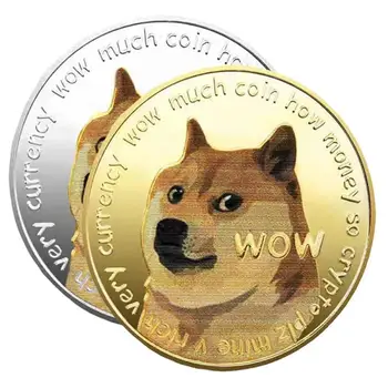Mielas Gražus WOW Auksą, Padengtą Dogecoin Progines Monetas Mielas Šuo Modelis Šuo Suvenyrų Kolekcija Dovanos, Namų Puošybai