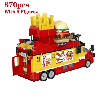 Miestas Steet View Hot Dog Kavos Parduotuvė Automobilių Blokai Mėsainiai Parduotuvėje Modelio Duomenys Plytų Žaislai Vaikams Gimtadienio Dovanos