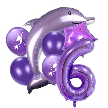Milžinišką Delfinų Folija Balionai Undinė Latekso Balionas 40inch Skaičius Helio Ballon Gimtadienio Jubiliejų, Apdailos 7pcs/set