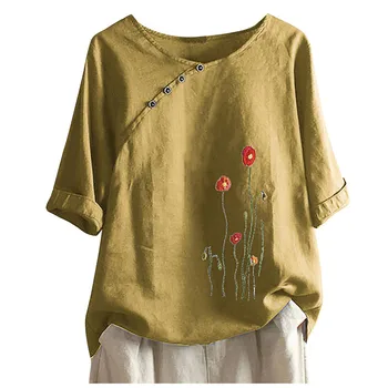 Moteriškos palaidinės Vasaros blusas mujer Atsitiktinis Apvalios Kaklo trumpomis Rankovėmis Gėlių Spausdinti Laisvi Marškinėliai Topai camisas de mujer blusas