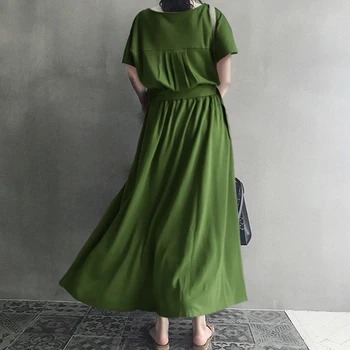 Moterys Vasarą Paprasta Suknelė Japonija Stiliaus Ilgos Suknelės Vientisos Spalvos Kišenės Diržo Maxi Vestidos Negabaritinių Rūbeliai Prarasti Atsitiktinis Biuras