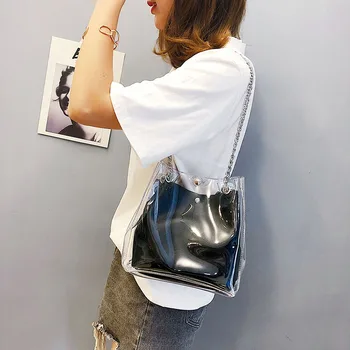 Moterų Mažas Kibiras Maišeliai, Skaidraus Plastiko Entire Composite Grandinės Krepšys Moteriška Mini Želė Handbags12