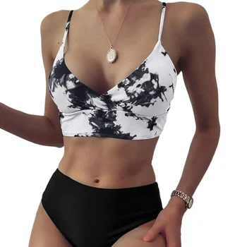 Moterų Padalinta maudymosi kostiumėlį Nustatyti, Kaklaraištis Dažų Backless Giliai V-kaklo, Bikini + vientisos Spalvos Kelnaitės Vasaros Spausdinti Paplūdimio Bikini 2021