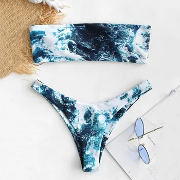 Moterų Plaukimo Kostiumas 2021 Moterų Bikini Star Spausdinti Dviejų dalių maudymosi kostiumėlį Pushups maudymosi Kostiumėliai Paplūdimio maudymosi kostiumas moterims biquini