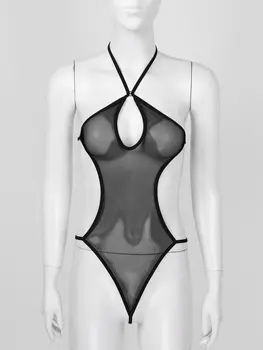 Moterų Sexy Bodysuit Apynasrio Kaklo rakto Skylutę Pamatyti per Akies Bodysuit Backless Leotard Moterų Apatiniai, naktiniai drabužiai moteriškas apatinis Trikotažas Šalis