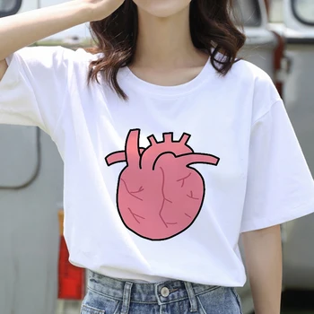 Moterų Sveiką Širdį Mados Juokinga, Print T-marškinėliai trumpomis Rankovėmis Vasarą Lady Viršūnės T-Shirt Marškinėliai Moteriški Drabužiai Tees Moterų Marškinėliai