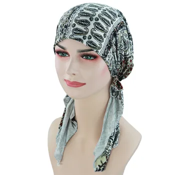 Musulmonų Moterys Šilkiniai Turbaną Skrybėlę Iš Anksto Susieta Medvilnės Chemo Kepuraitė Kepurės Bandana Skarelė Galvos Wrap Vėžio Apdangalai, Plaukų Aksesuarai